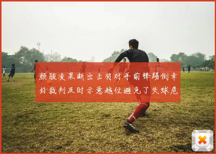 颜骏凌果断出击将对手前锋踢倒幸好裁判及时示意越位避免了失球危机